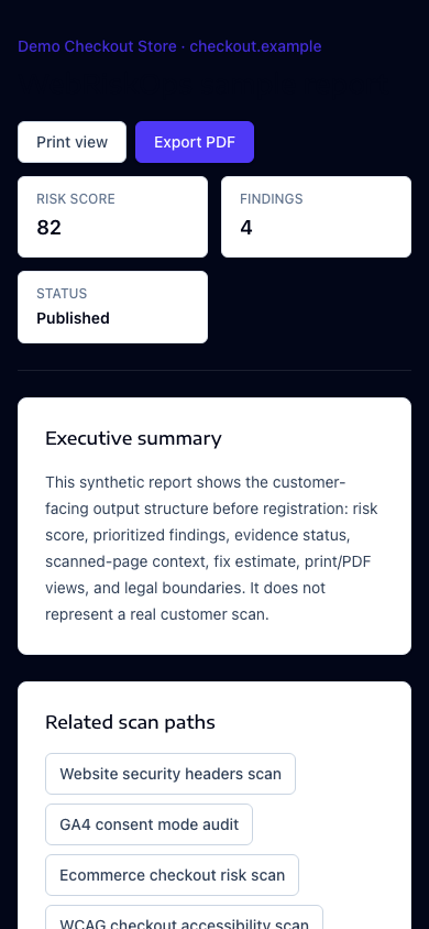 Customer-safe demo public report with score, findings and evidence boundaries